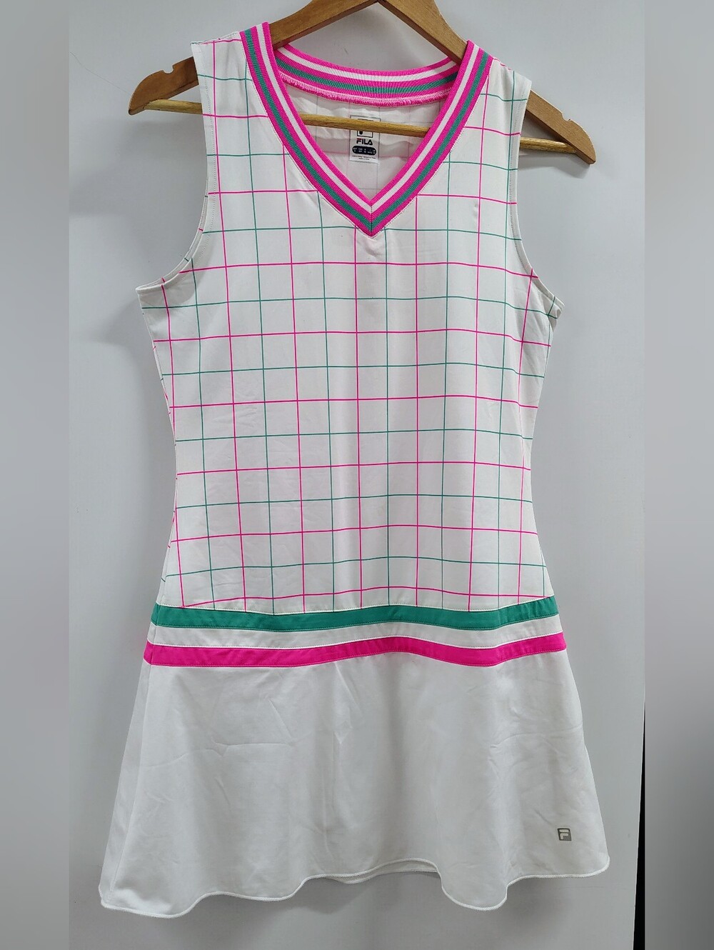 Fila Heritage Prep A-Line Tennis Dress Grid: White, Pink & Lime Sz S